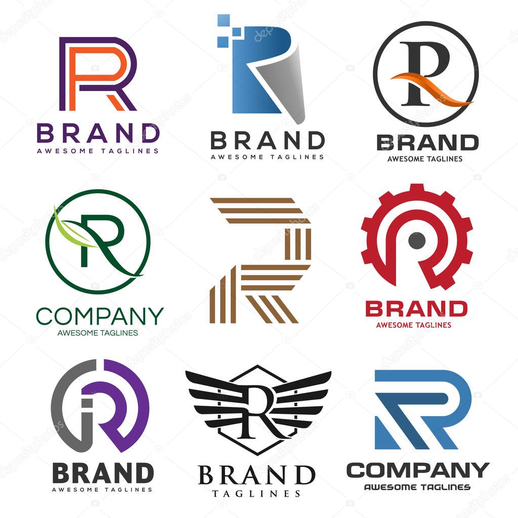 Creative letter R logo, Best letter R logo design set, Abstract business logo design template, Modern Letter R Logo template editable for your business