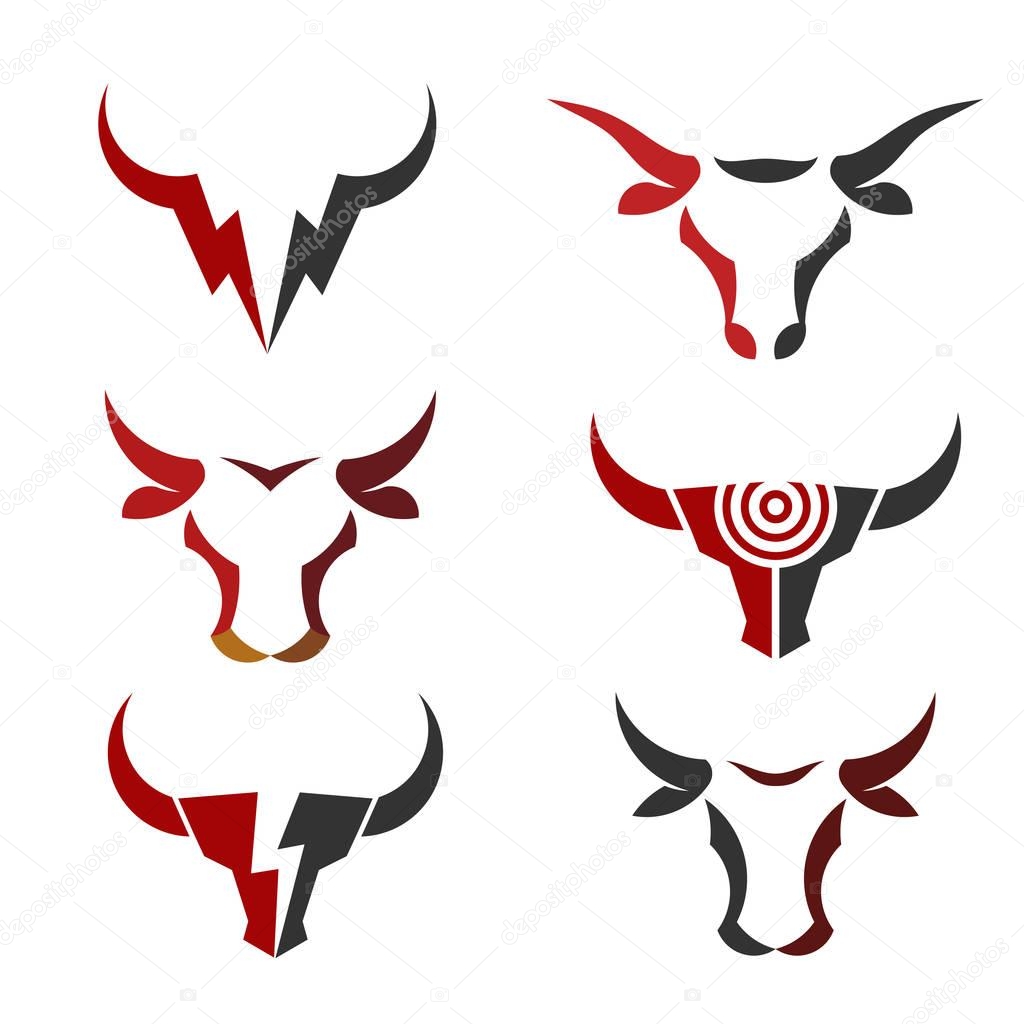 best simple Bull head vector logo set concept illustration, simple Buffalo head logo, Bull head logo. Bull Animal logo sign,