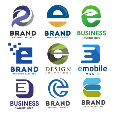 Zarif mektup e logo vektör kümesi, en iyi modern zarif mektup E logo kavramı, harf E logosu