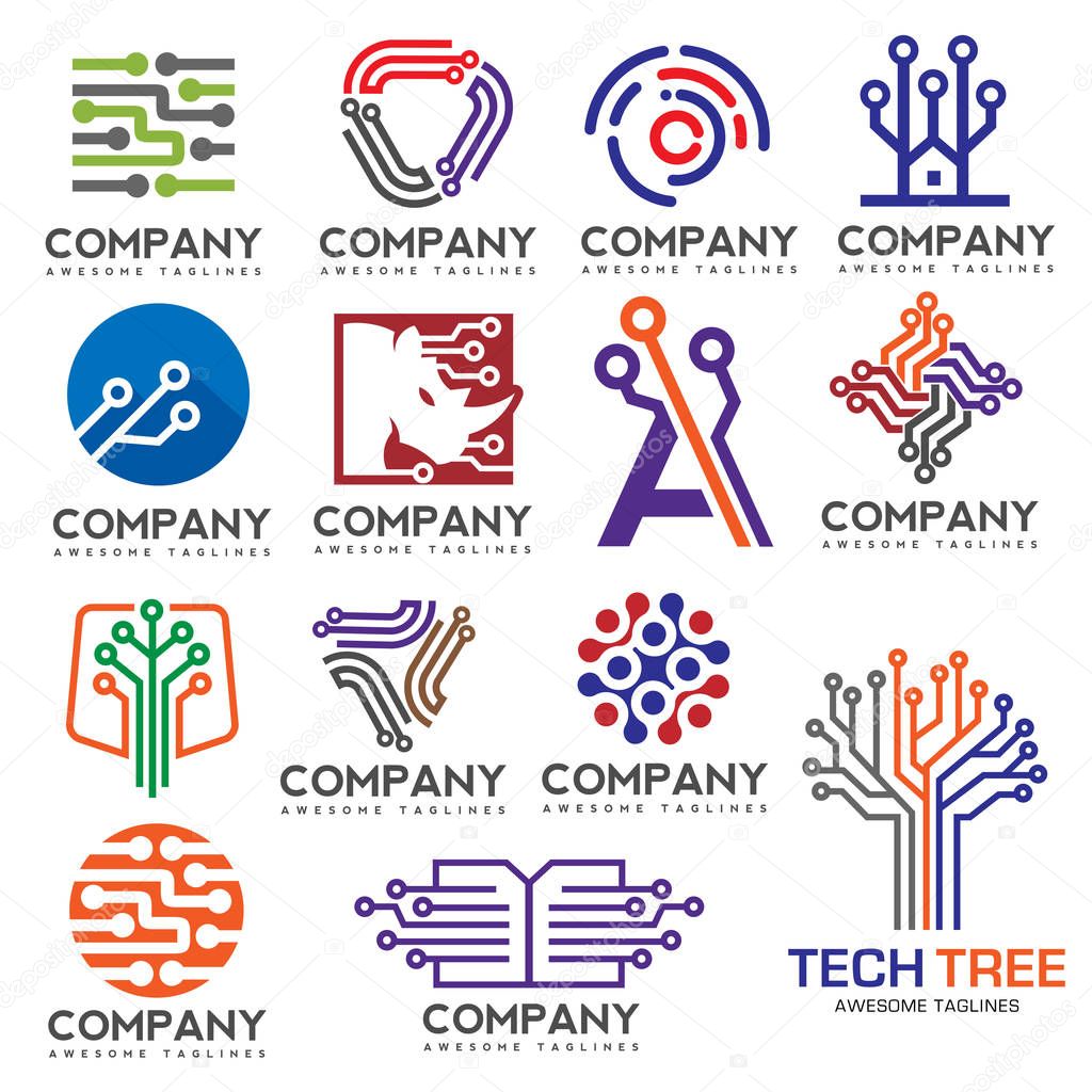 Digital electronics set logo design, Creative electronic circuits logo vector, IT technology logo concept