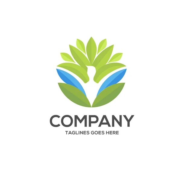 Yeşil Yaprak Insan Karakteri Logo Işareti Yoga Sağlık Logo Vektör — Stok Vektör