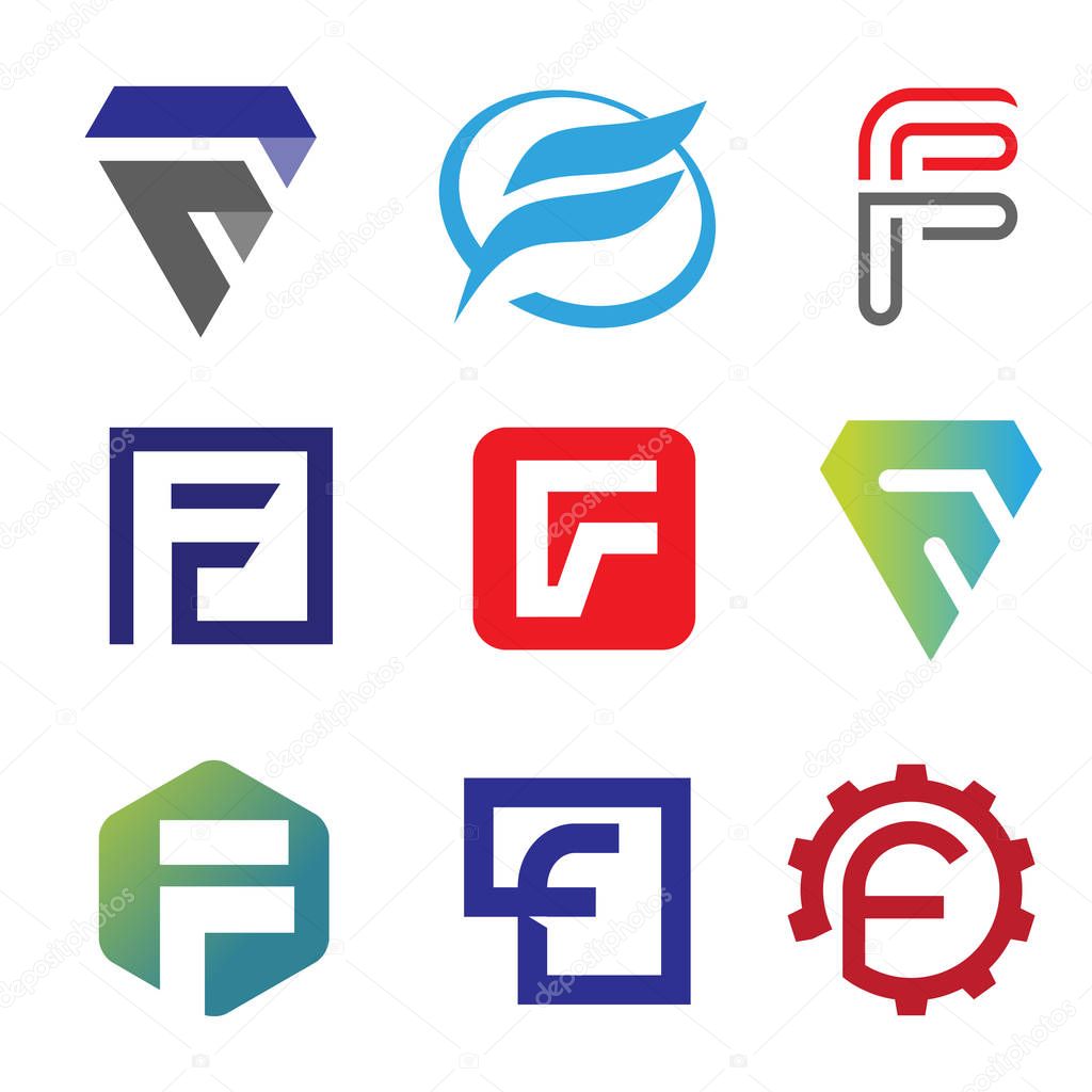 Unique letter F creative logo set vector illustration, Logo for corporate identity of company of letter F