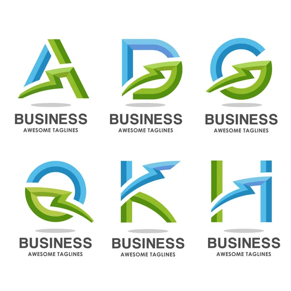 雷ロゴのセット デザイン テンプレート要素が付いている手紙 手紙のロゴを設定をフラッシュ ベクトル 強力な文字ロゴ — ストックベクタ