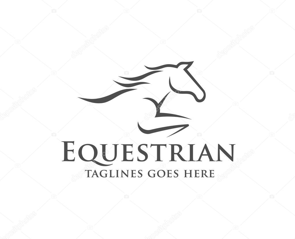 Horse racing logo template. Vector racer or rearing mustang and running stallion head for equine sport races , equestrian logo vector