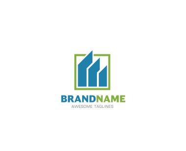 Emlak logosu konsept illüstrasyon, Citysearch logo, binalar, gökdelenler logo, vektör logo şablonu, tasarım öğesi soyut vektör logosu