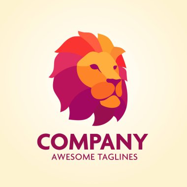 Renkli Yaratıcı Aslan Başlı Logo Tasarımı Sembol Vektörü İllüstrasyonu