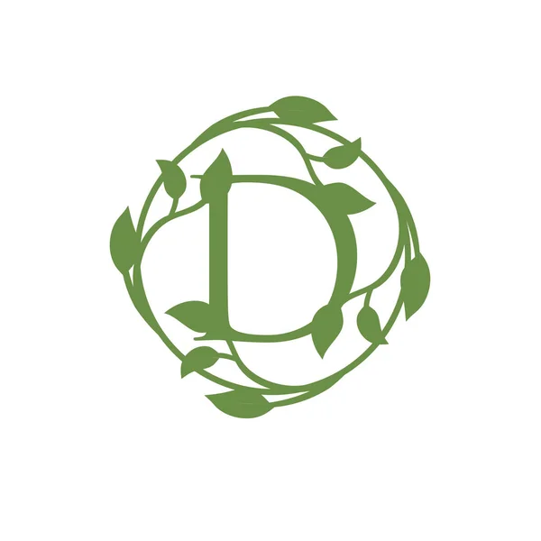 Letra Inicial Con Círculo Verde Hoja Vector Ilustración — Vector de stock