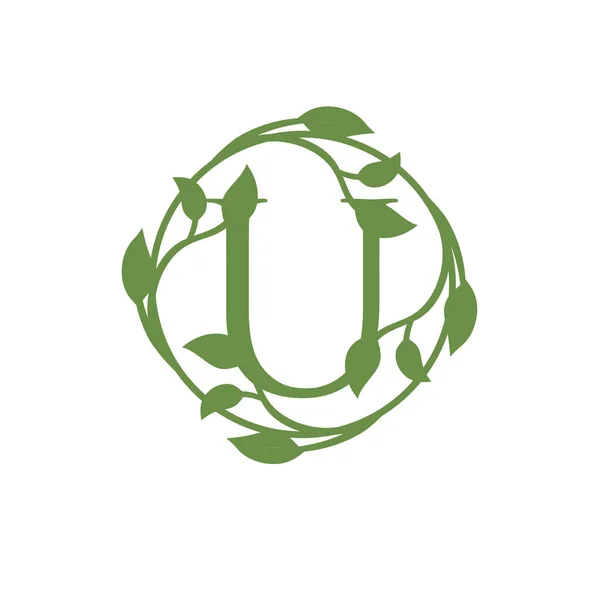 Letra Inicial Con Círculo Verde Hoja Vector Ilustración — Vector de stock
