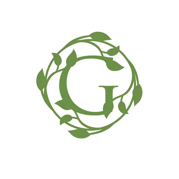 最初の文字G丸緑の葉ベクトル図 — ストックベクタ