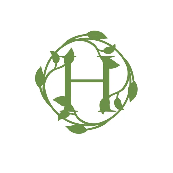 最初の文字H円緑の葉ベクトル図 — ストックベクタ
