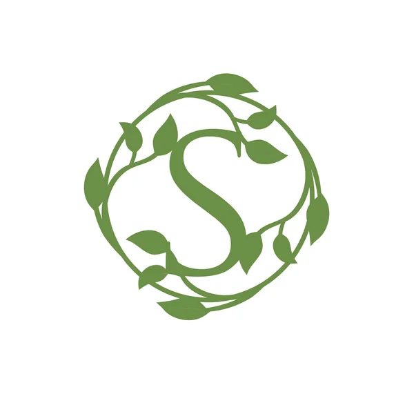 初期文字S丸緑の葉ベクトルイラスト — ストックベクタ