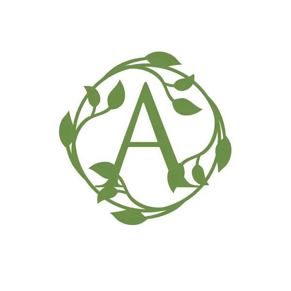 最初の文字A丸緑の葉のベクトル図 — ストックベクタ