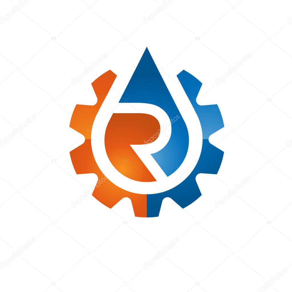 Creative Water Tech with letter R template Design Vector