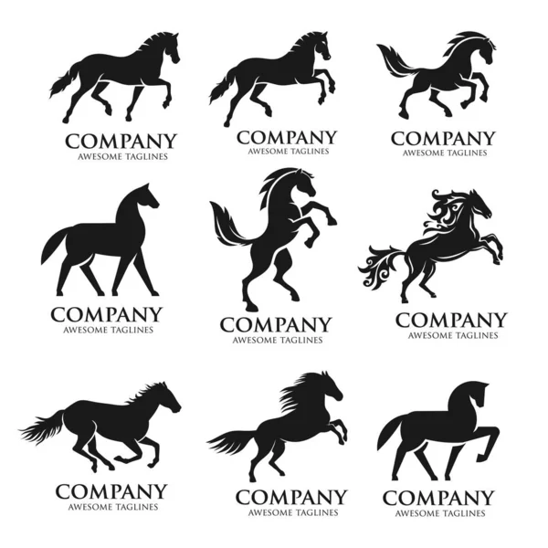 Set Van Horse Logo Design Icon Symbool Paardenvector Paardensilhouet — Stockvector