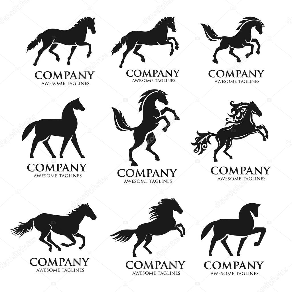 Set of Horse Logo Design Icon Symbol. Horse Vector. Horse Silhouette