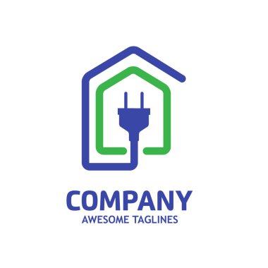 Basit ve modern House Plug Power logo tasarımı çizimi 