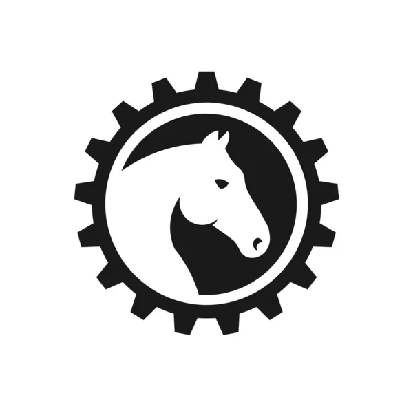 Creatief Paard Hoofd Gear Logo Symbool Vector Illustratie — Stockvector