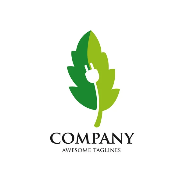 Creative Green Energy Logo Con Brote Electricidad Logotipo Estilizado Eco — Vector de stock