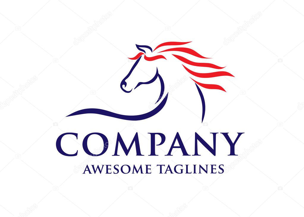 Simple horse sketch racing logo template,  equestrian logo vector