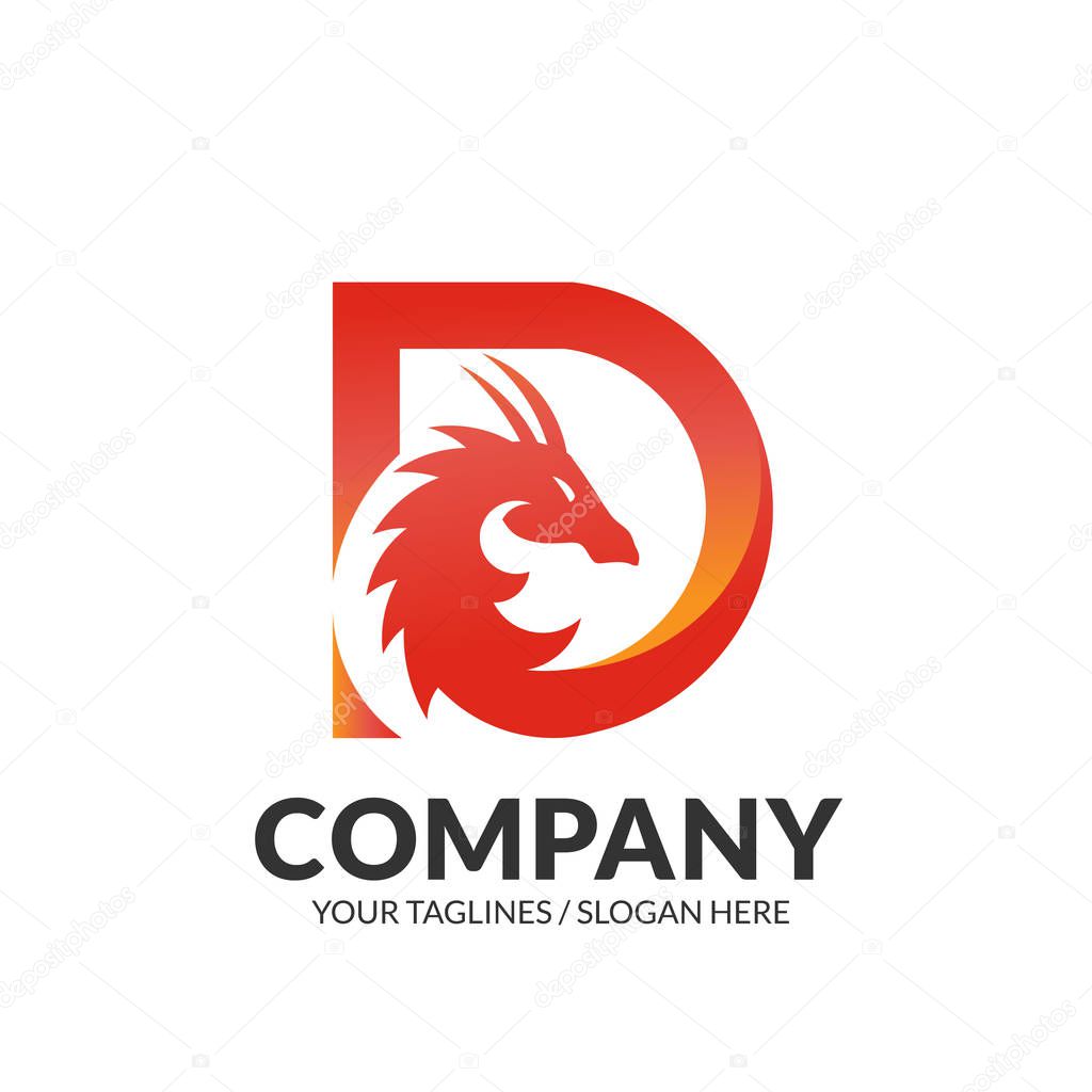 Creative dragon with initial letter d logo concept