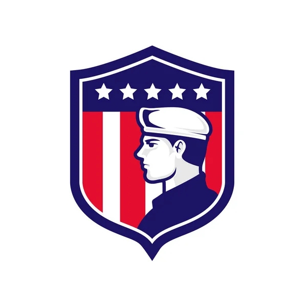 Americký Voják Americkou Vlajkou Znak Ikony Vektor Image — Stockový vektor