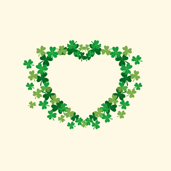 Simple Heart Made Bright Green Small Shamrocks Leaf Vector Illustration — Stock Vector