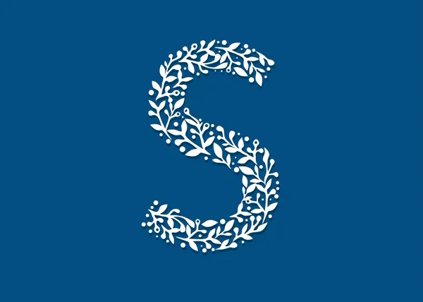 ベクトル手描きの花の大文字のベクトルとともに古典的な青の色の背景 — ストックベクタ
