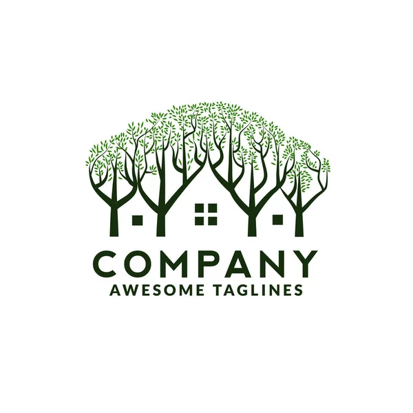 Logotipo Ilustração Casa Árvore Para Negócio Relacionado Aos Cuidados Ambientais —  Vetores de Stock