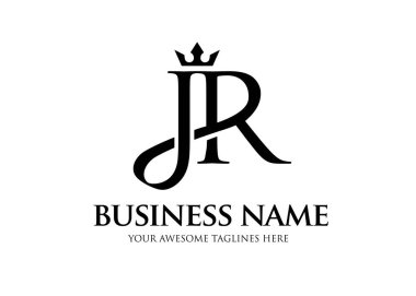 Crown logo vektörü ile ilk harf jr, Creative Lettering Logo Vector Illustration.