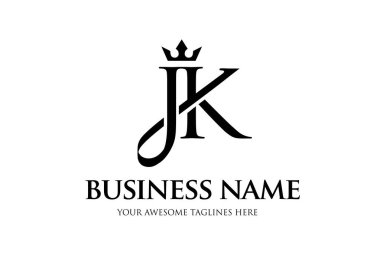 Crown logo vektörlü ilk harf jk, Creative Lettering Logo Vector Illustration.