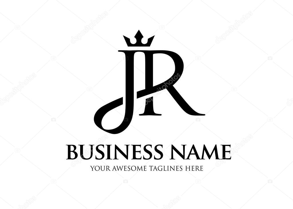 Elegant initial letter jr with crown logo vector, Creative Lettering Logo Vector Illustration.