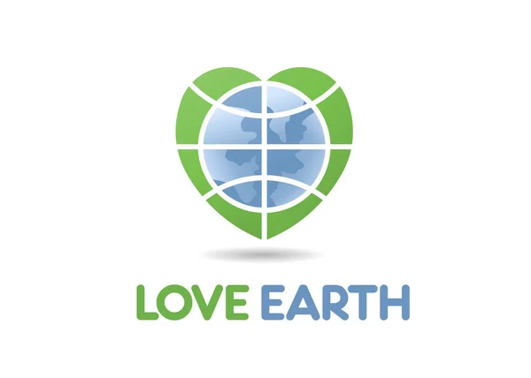 Erdwelt Globus Herzform Als Konzept Der Liebe Erde Logo Illustration — Stockvektor