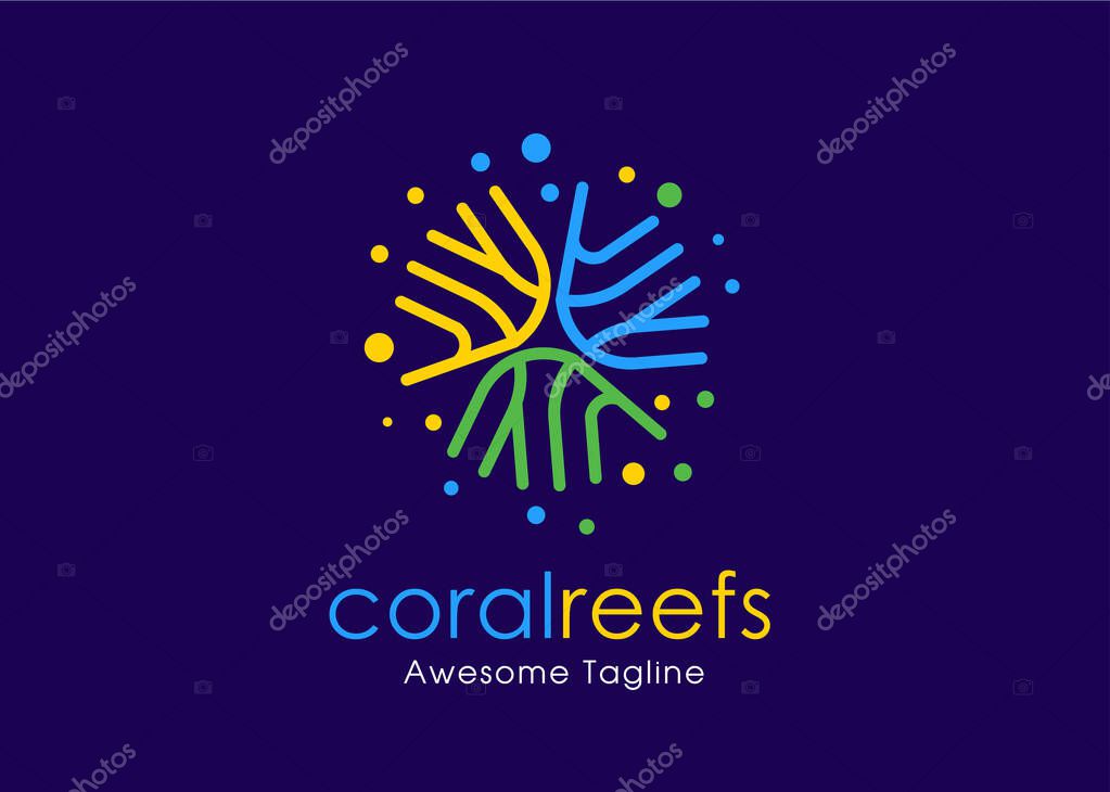 Creative and colorful abstract Coral reefs Outline Symbols Design Template