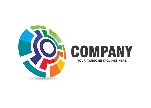Yüksek Teknoloji Çember Şirket Logosu Tasarımı Sembolü Konsepti Minimal Çizgi — Stok Vektör