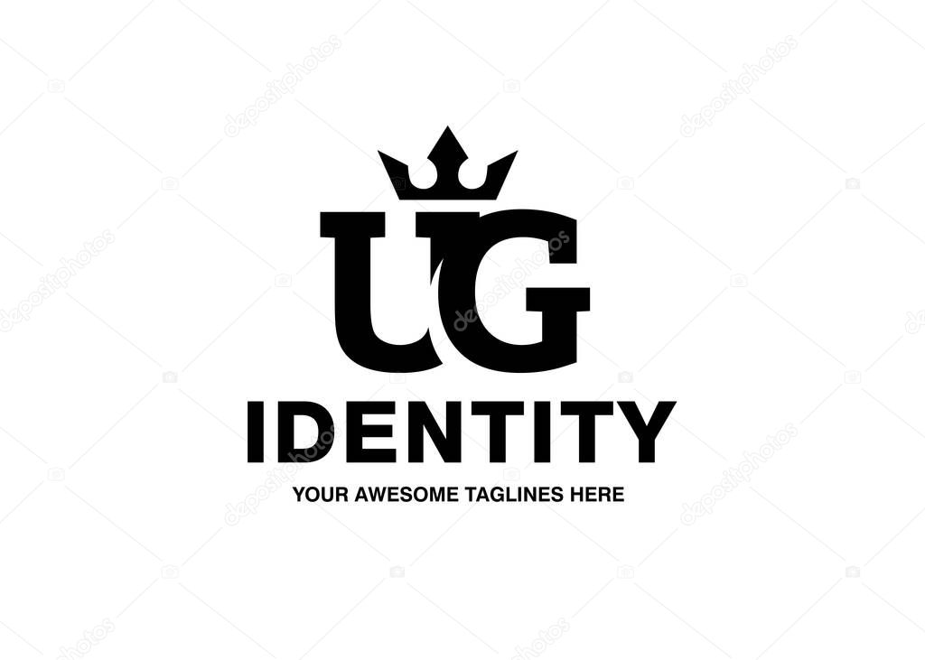 Luxury initial letter UG with crown vector template monochrome color