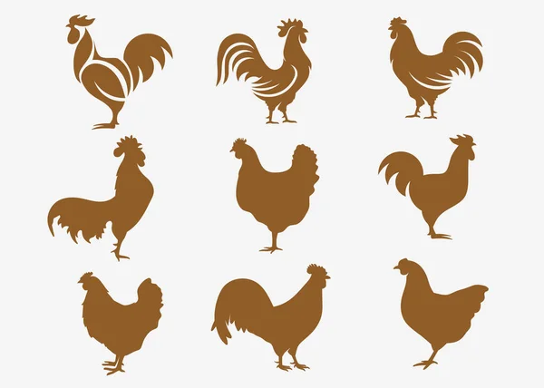 Set Von Chicken Logo Vector Illustration Symbol Logo Hühnervogel Vektor — Stockvektor