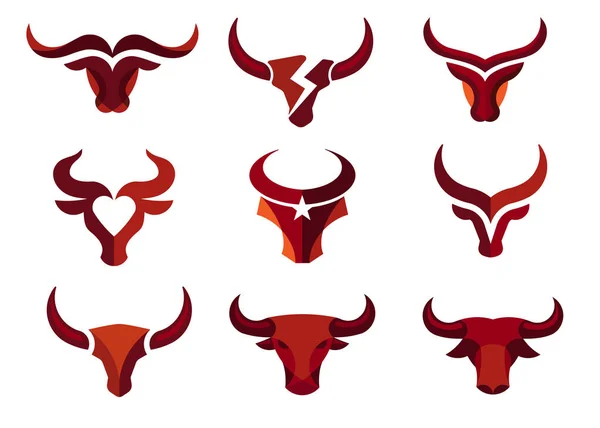 Bull Head Vektorové Logo Set Koncept Ilustrace Jednoduché Logo Hlavy — Stockový vektor