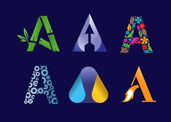 Eşsiz Harf Kümesi Bir Logo Tasarımı Fikir Şablonu Ögeleri Koleksiyonu — Stok Vektör