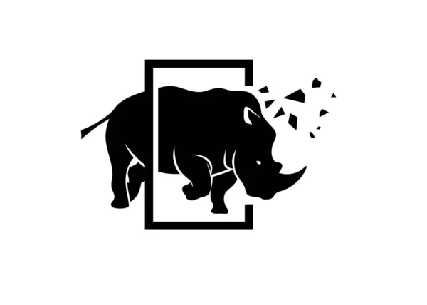 Mächtige Wütende Nashorn Monochrom Logo Vektor Illustration — Stockvektor