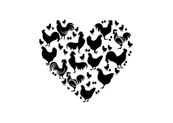Форма Сердца Сделанная Векторной Иллюстрации Курицы Вектор Любви Курице — стоковый вектор