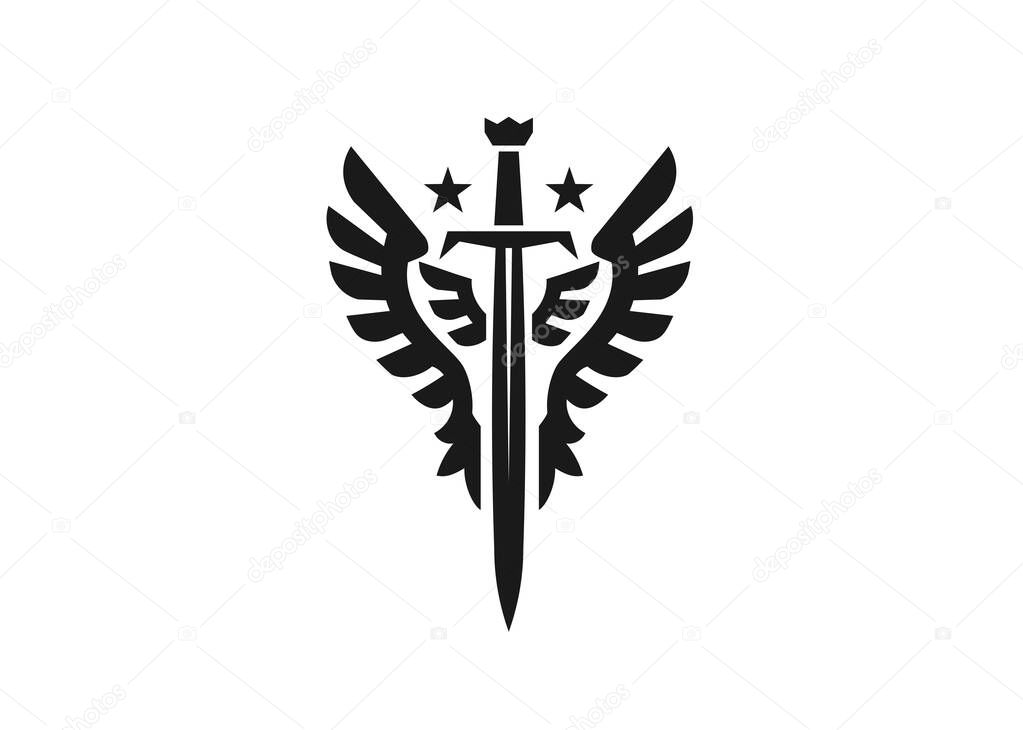Sword and wings monogram color logo vector template illustration
