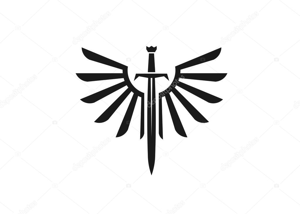 Sword and wings monogram color logo vector template illustration