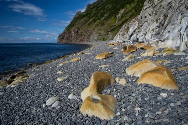 Желтые камни на берегу моря . — стоковое фото