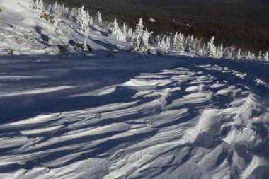 Dağlarda karlı kış manzarası.