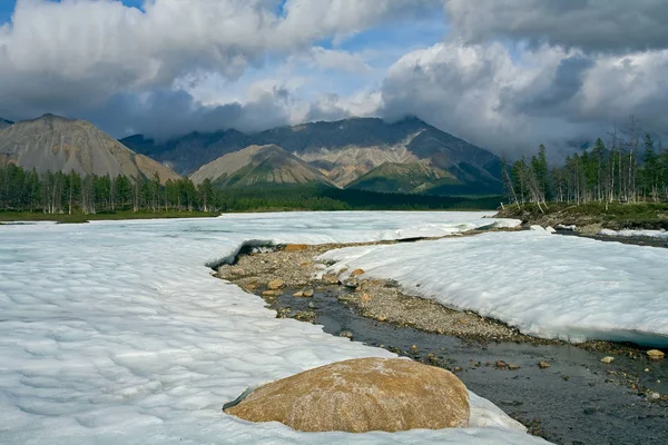 A maradék tavaly a jég a patak völgyében. — Stock Fotó