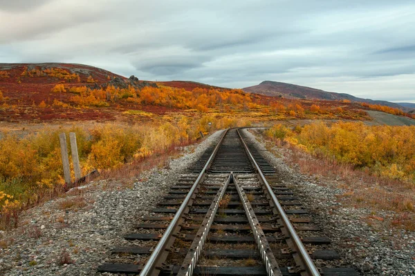 Железная дорога в окружении осенних пейзажей . — стоковое фото