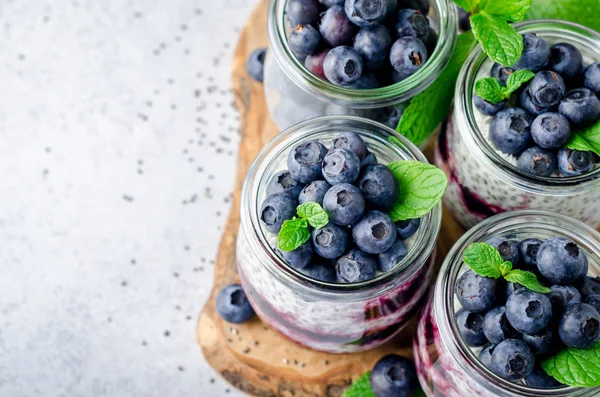 Budino di chia con mirtillo e marmellata Immagine Stock