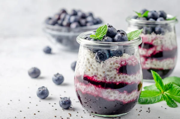 Budino di chia con mirtillo e marmellata Immagine Stock