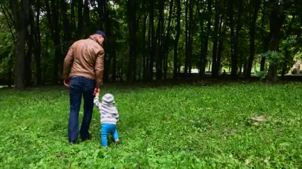 Junge und Vater im Park — Stockvideo