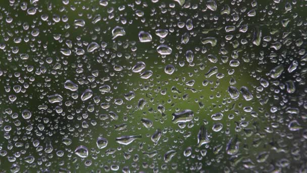 Fechar imagem de gotas de chuva caindo em uma janela, ULTRAHD 4k, em tempo real — Vídeo de Stock